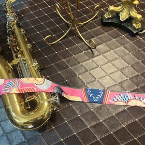 Bright Pink Silky Twilly Scarf – Colorful Geometric & Star Print